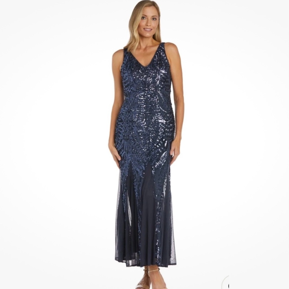 Night Way Collections Navy Sequin Maxi Dress